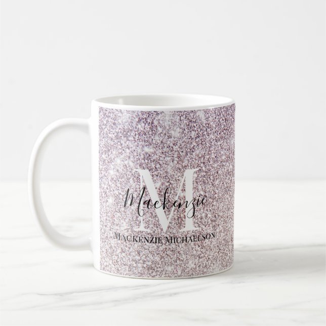 Girly Purple Pink Ombre Glitter Monogram Name   Coffee Mug (Left)