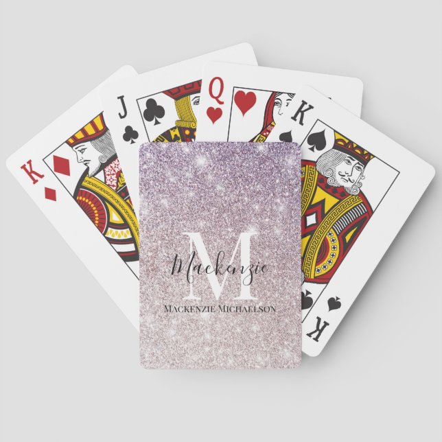 Girly Purple Pink Ombre Glitter Monogram Name  Playing Cards (Back)