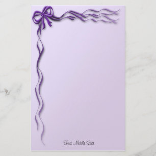 Girly Purple Ribbons and Bows Borders Stationery