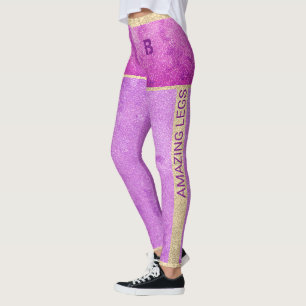 Girly Purple shiny Texture Custom Text & Monogram Leggings