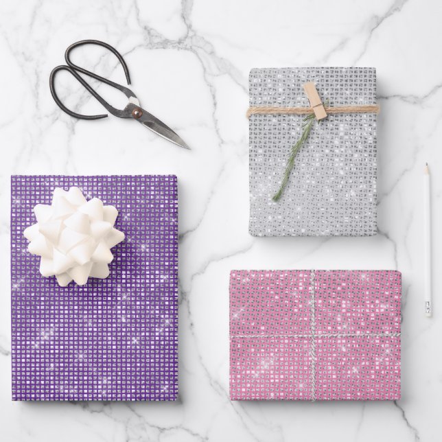 Girly Purple Silver Pink Glitzy Sparkle  Wrapping Paper Sheet (Front)