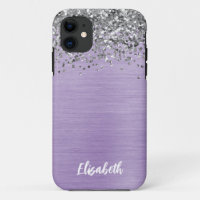 Girly Purple Sparkle Glitter Monogram Name 