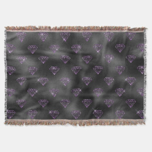 Girly Purple Sparkle Glitzy Black Diamonds Throw Blanket