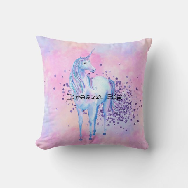 Girly Purple Sparkle Unicorn Cushion (Front)