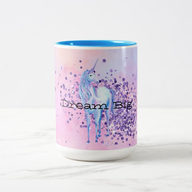 Girly Purple Sparkle Unicorn Two-Tone Coffee Mug (Center)