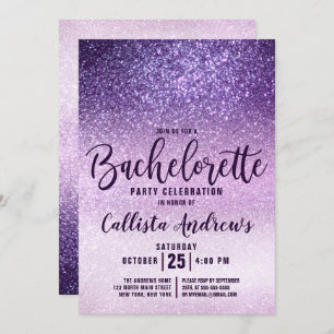 Girly Purple Triple Glitter Bachelorette Invitation