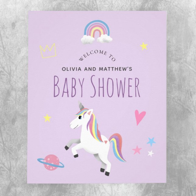 Girly Purple Unicorn Baby Shower Welcome Sign (Creator Uploaded)