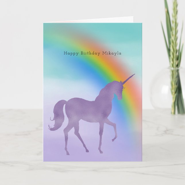 Girly Purple Unicorn Rainbow Personalised Name Card (Front)