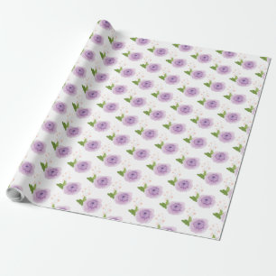Girly Purple Watercolor Flowers Garden Wrapping Paper