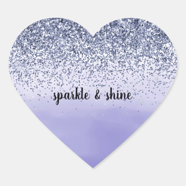 Girly Purple Watercolor Glitter Heart Sticker (Front)