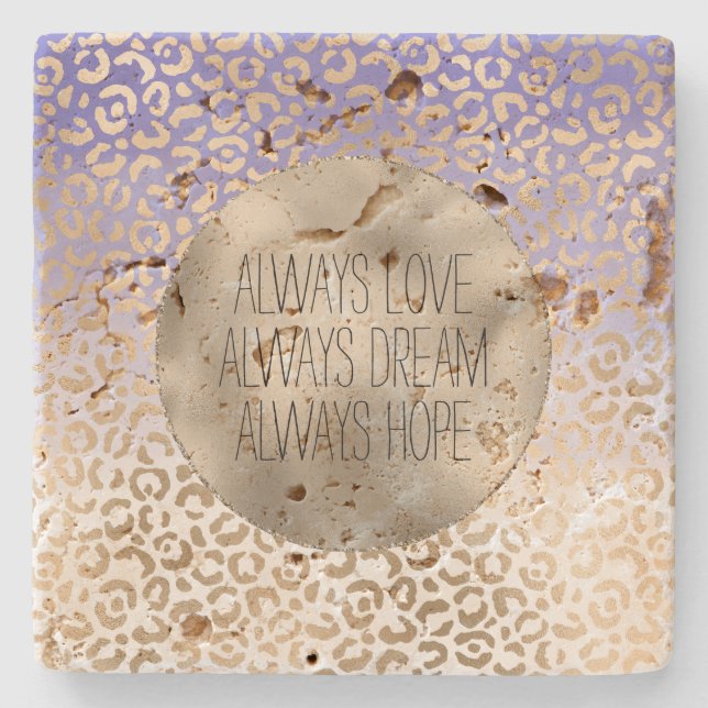 Girly Purple White Gold Ombre Leopard    Stone Coaster (Front)