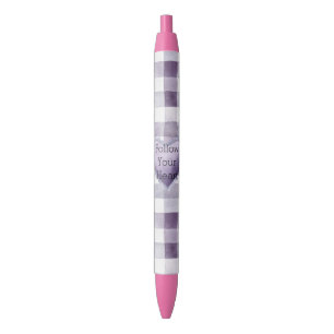 Girly Purple White Plaid Stripes Heart Birthday Black Ink Pen