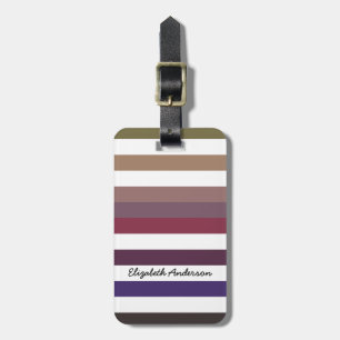 Girly Purple Wide Horizontal Stripes With Name Luggage Tag