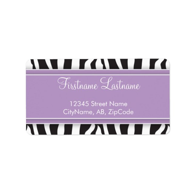 Girly Purple Zebra Print Address Label (Front)