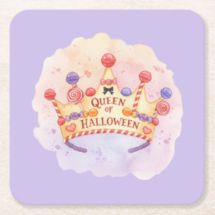 Girly Queen of Halloween Square Paper Coaster
