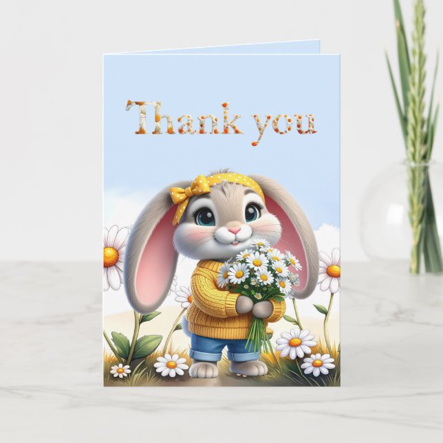 Girly rabbit polka dot bow Thank you Card (Front)