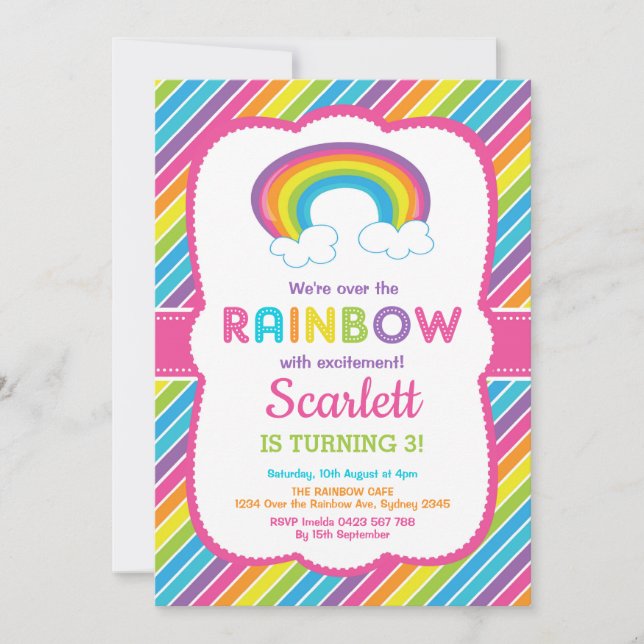 Girly Rainbow Birthday Party Colorful Rainbow Invitation (Front)