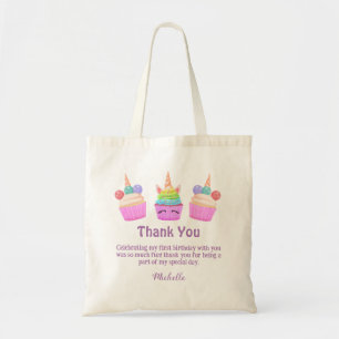 girly rainbow cupcakes thank you girl 1st birthday tote bag