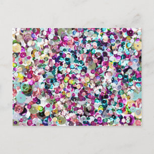 Girly Rainbow Faux Sequins Bling Postcard