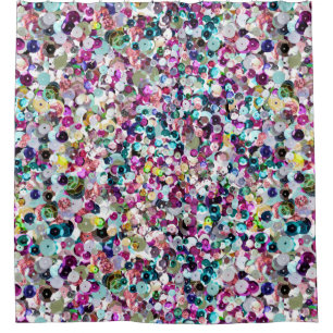 Girly Rainbow Faux Sequins Bling Shower Curtain