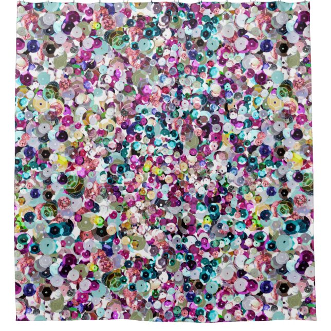 Girly Rainbow Faux Sequins Bling Shower Curtain (Front)