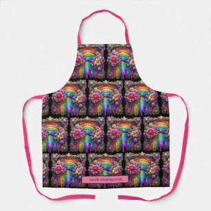 Girly Rainbow Flowers and Glitter Drips Apron