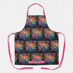 Girly Rainbow Flowers and Glitter Drips Apron