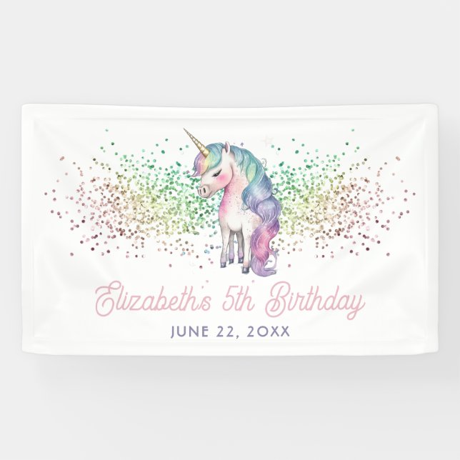 Girly Rainbow Glitter Magical Unicorn Birthday Banner (Horizontal)
