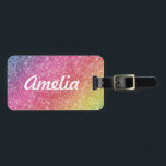 Girly Rainbow Glitter Monogram Name Luggage Tag<br><div class="desc">Add a splash of colour to your luggage tag. Personalise with your name, monogram, initial or text. You can change text colour and font style using the customise it further option. The glitter design details are simulated in the artwork. No actual glitter will be used in the making of this...</div>