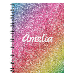 Girly Rainbow Glitter Monogram Name Notebook