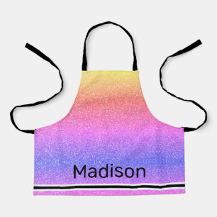 Girly Rainbow Glitter Sparkle Personalized Kids Apron