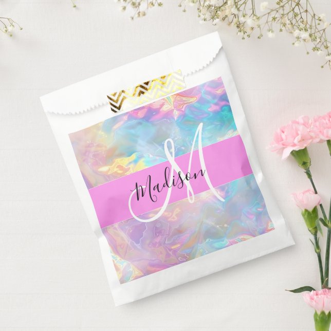 Girly Rainbow Holographic Iridescent Monogram Name Favour Bag (Sealed)