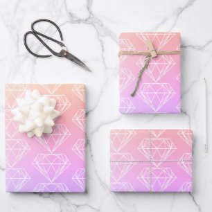 Girly Rainbow Ombre Diamond Silhouette Pattern Wrapping Paper Sheet