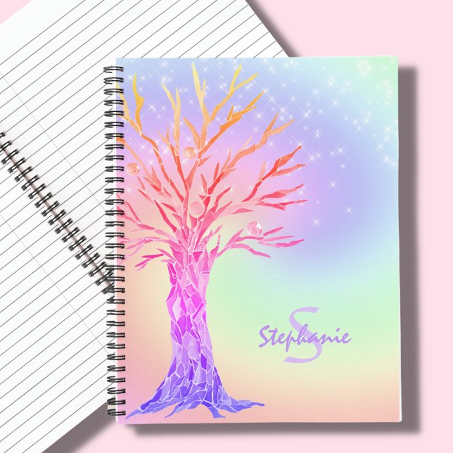 Girly Rainbow Sparkles Monogram Name  Notebook (Creator Uploaded)