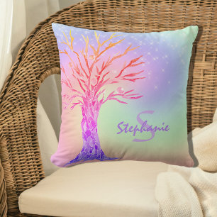 Girly Rainbow Sparkles Monogram Name Pillow