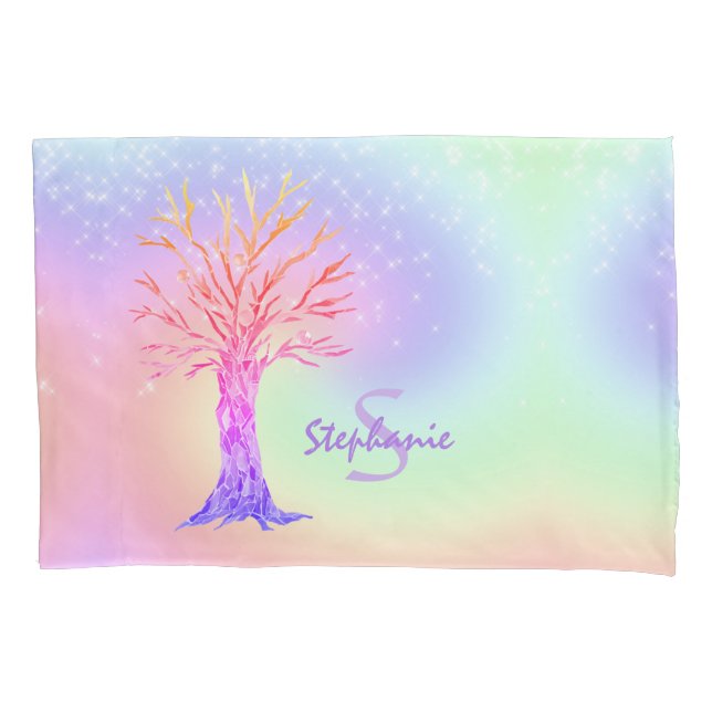 Girly Rainbow Sparkles Monogram Name Pillowcase (Front)