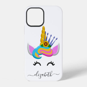 Girly Rainbow Unicorn Add Name iPhone 12 Case