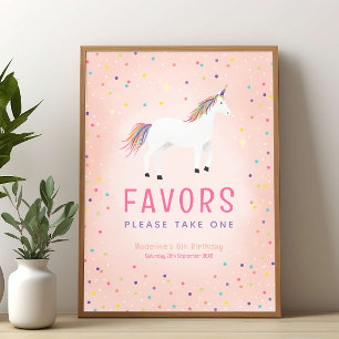 Girly Rainbow Unicorn Birthday Favor Sign