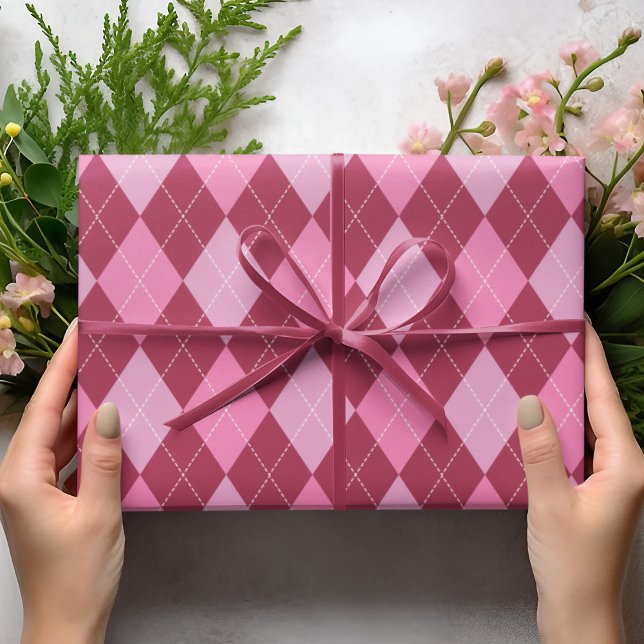 Girly Raspberry and Pink Large Argyle Pattern Kids Wrapping Paper (Trendy & Modern Argyle Pattern Wrapping Paper. This Girly Design Features Pink & Raspberry Diamonds.)