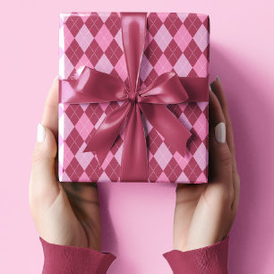 Girly Raspberry and Pink Small Argyle Pattern Wrapping Paper