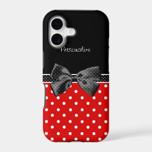 Girly Red and Black Polka Dots With Bow and Name