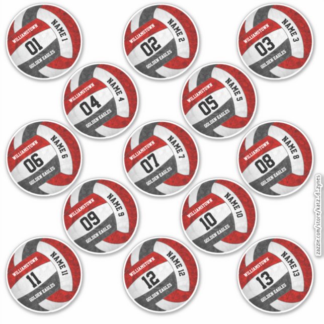 girly red black volleyball team set of 13 stickers (Front)