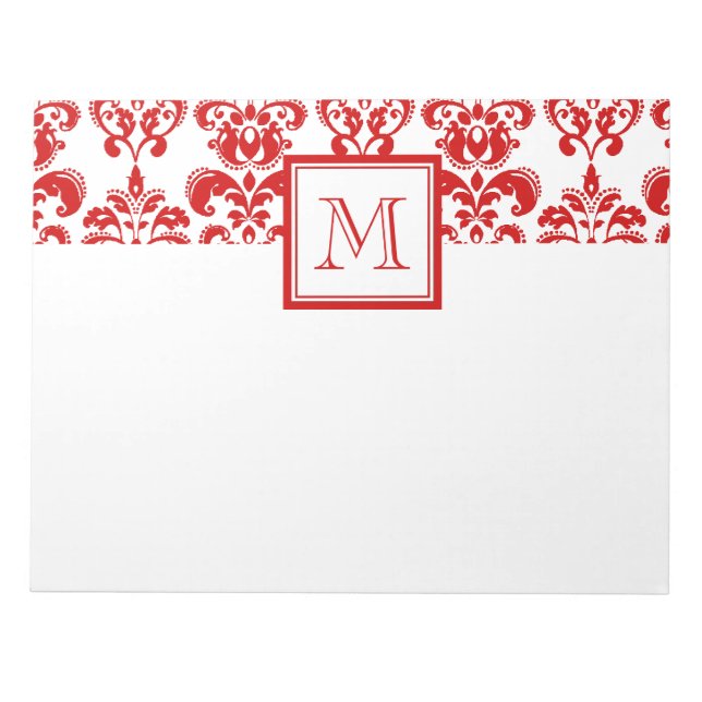 GIRLY RED DAMASK PATTERN 2 YOUR INITIAL NOTEPAD (Front)