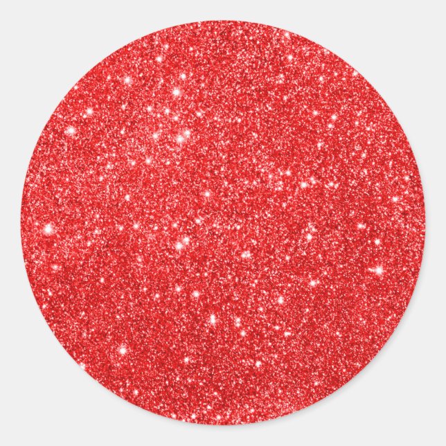 Girly Red Glitter  Classic Round Sticker (Front)