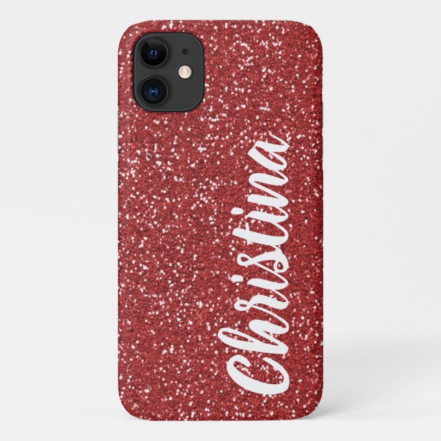 Girly Red Glitter Name Personalised Case-Mate iPhone Case (Back)
