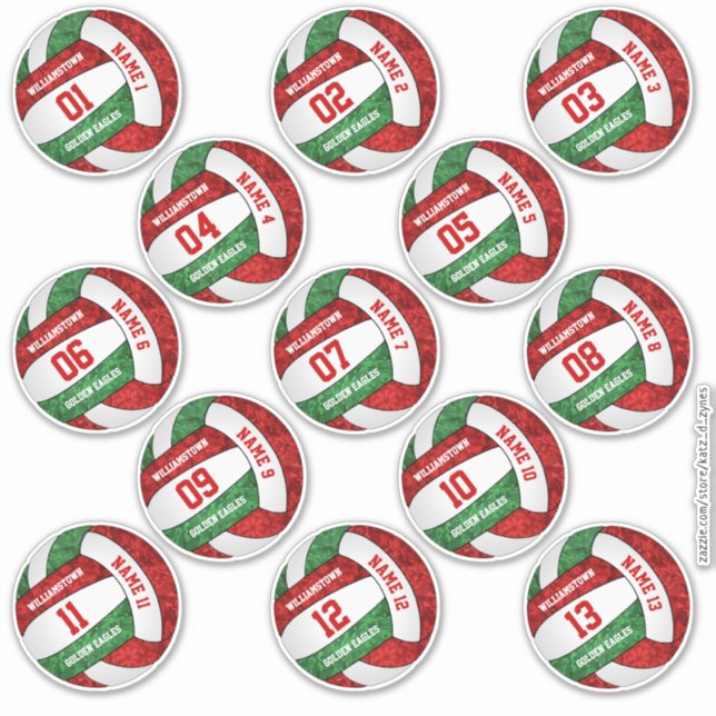 girly red green volleyball player names set 13 (Front)