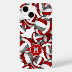 Girly red grey team colours volleyballs patterned Case-Mate iPhone 14 case