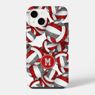 Girly red grey team colours volleyballs patterned iPhone 14 case