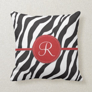 Girly Red Monogram Zebra Print Cushion