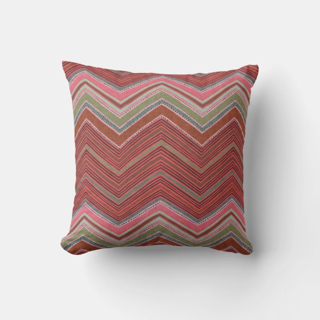 Girly Red Pink Zigzag Pattern Cushion (Front)